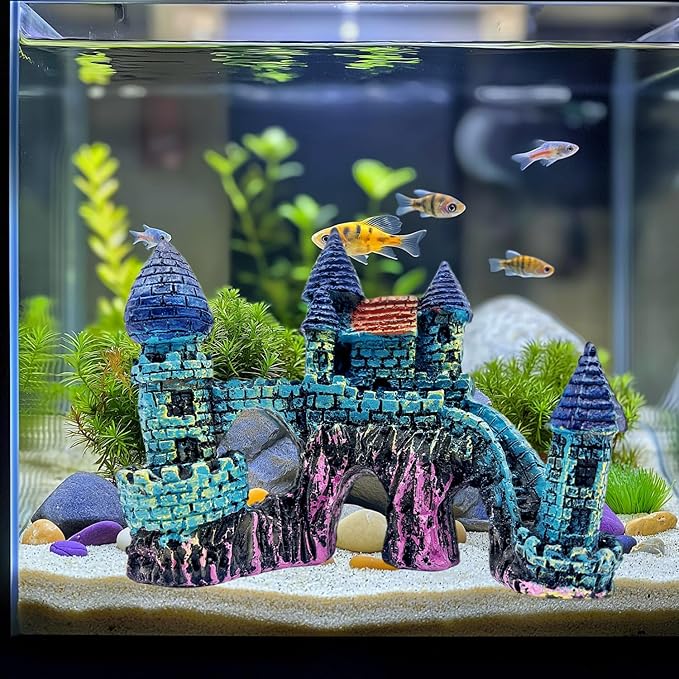 Cute Aquarium Castle Decor, Fish Tank Castle Ornaments, Fairy Aquarium Fish Tank Hide Caves Hideouts Hide House for Small Fish Betta Shrimp Crab Cichlids Guppy