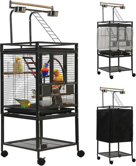 50.8'' Large Parakeet Cage,Small Bird Cage,Cockatiel Cage for Birds,Bird Flight Cages for Parakeets,Bird Travel Cage with Parrot Cage Cover,Toys,PlayTop Detach,Seed Catcher for Canary,Budgie