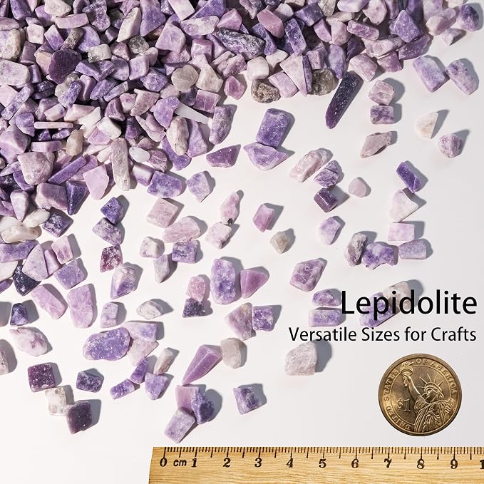 Lepidolite Crystal Chips Bulk 1lb, 600+ Pieces, 8-15mm Natural Purple Mica
