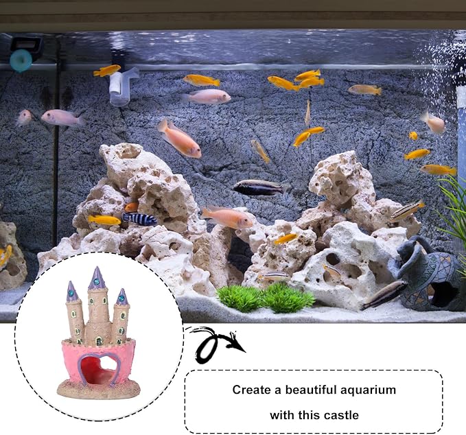Happyyami Resin Aquarium Castle Decor for Fish Tank, Cartoon Style Hideout Ornament Providing Safe Hiding Place for Freshwater and Saltwater Fish, Easy to Clean Aquarium Landscaping
