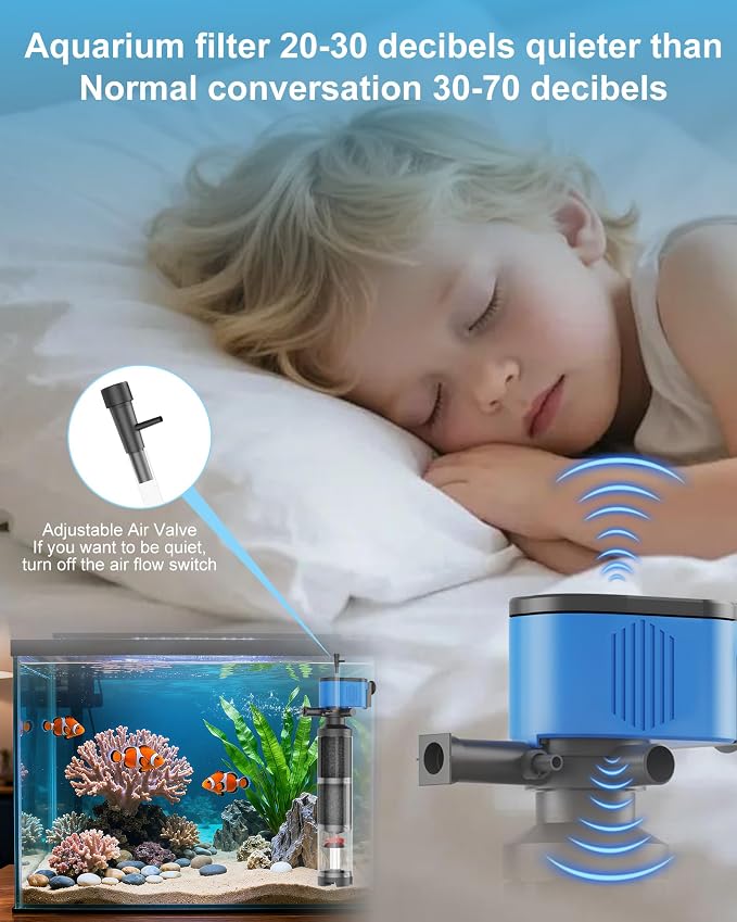 660GPH Internal Aquarium Filter 60-300 Gallon 35W Submersible Quiet Pump with Wave-Maker, Oxygenation & Adjustable Air Flow Fish Tank Filter for Fresh/Saltwaterr Turtle Tanks Small Ponds