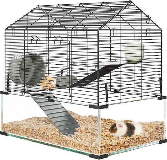 Hamster Cage Starter Kits, Guinea Pig Cage with 3-Layer Platform,Wheel,Water Bottle, Hideout,Bowl Accessories, Pet Rat Cage for Chinchillas, Hedgehog, Syrian, Gerbil-Chew Proof Metal