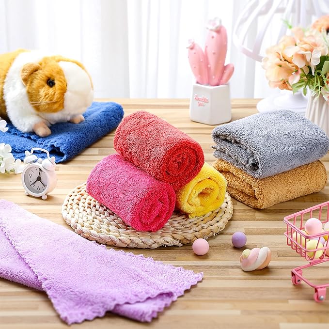 Buryeah 8 Piece Multi Animal Cage Liners Fleece Bedding Mats Warm Towels for Hamsters Rabbits Ferrets Hedgehogs by Guinea Pig Blankets (Multicolor, 11.8 x 11.8 Inch)