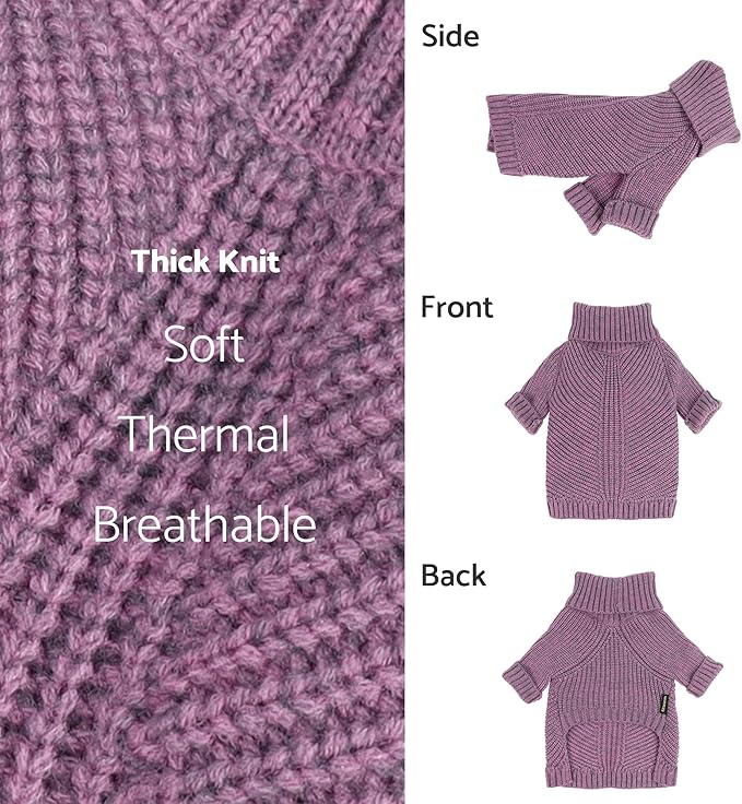 Fitwarm Thermal Knitted Dog Sweater Doggy Winter Coat Pet Clothes Doggie Turtleneck Jacket Puppy Outfits Cat Sweatsuit Lavender Purple XX-Large