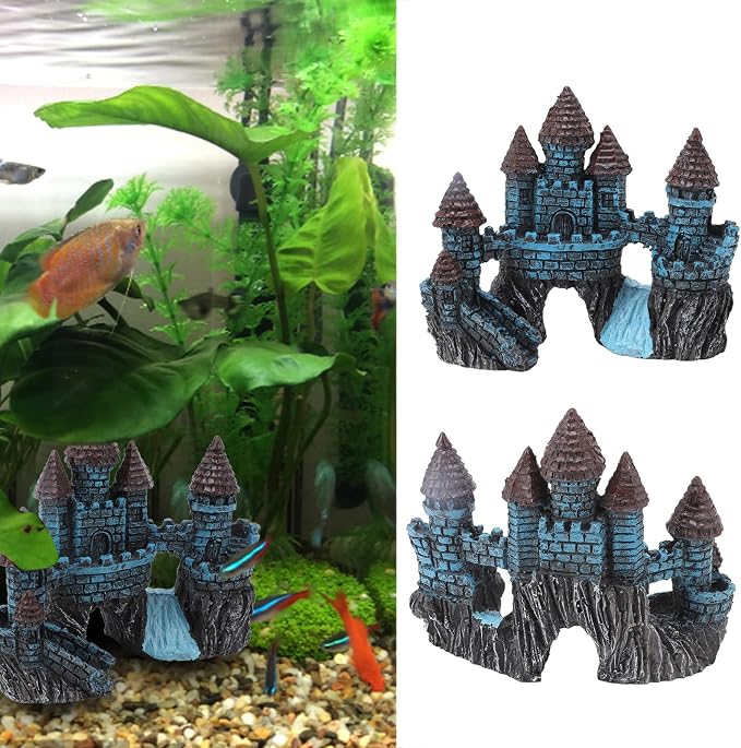 Resin Castle Aquarium Decorations,Hideout Castle House Cave Stone Head Aquarium Ornament,Fish Tank House Decor for Freshwater Saltwater