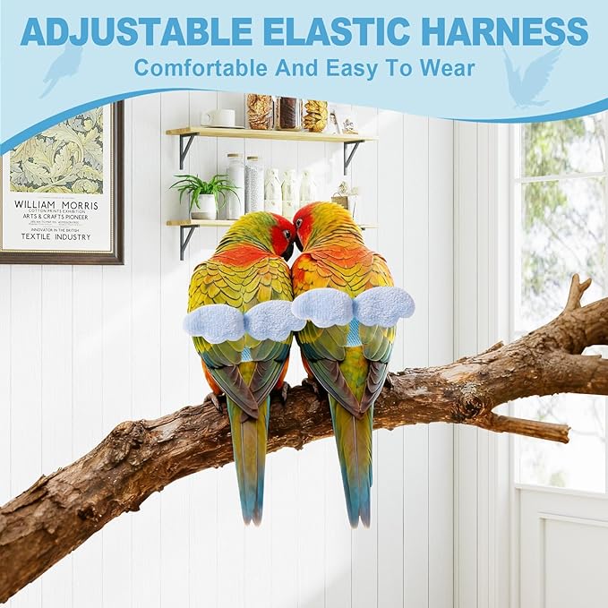 Retractable Bird Harness and Leash, Parrot Harness with Wing Design, Anti-Bite Bird Flight Training Rope for Budgies, Cockatiels, Mini Macaws (Blue)