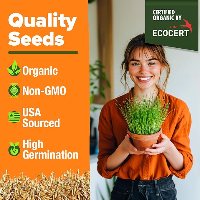 HOME GROWN Organic Cat Grass Seeds Pack 8oz – 7200 Non GMO Heirloom Oat & Barley Grass Seeds for Indoor Cats – High Germination Hairball Relief, Pet Grass Ready in 7Days