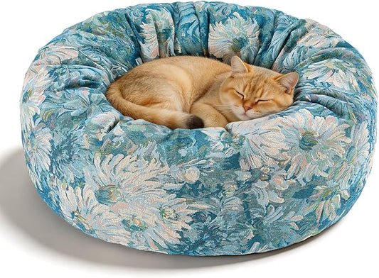Dog Calming Beds for Small Medium Large Dogs - Round Donut Washable Puppy Dog Bed, Anti-Slip Faux Fur Fluffy Donut Cuddle Anxiety Cat Pet Bed (20" Flower)