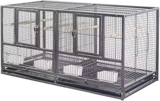 1F/2F/3F Stackable Center Divided Breeder Breeding Bird Flight Double Rolling Cage for Aviaries Canaries Cockatiels Lovebirds Finches Budgies Small Parrots. (Black Vein, Cage Without Stand)