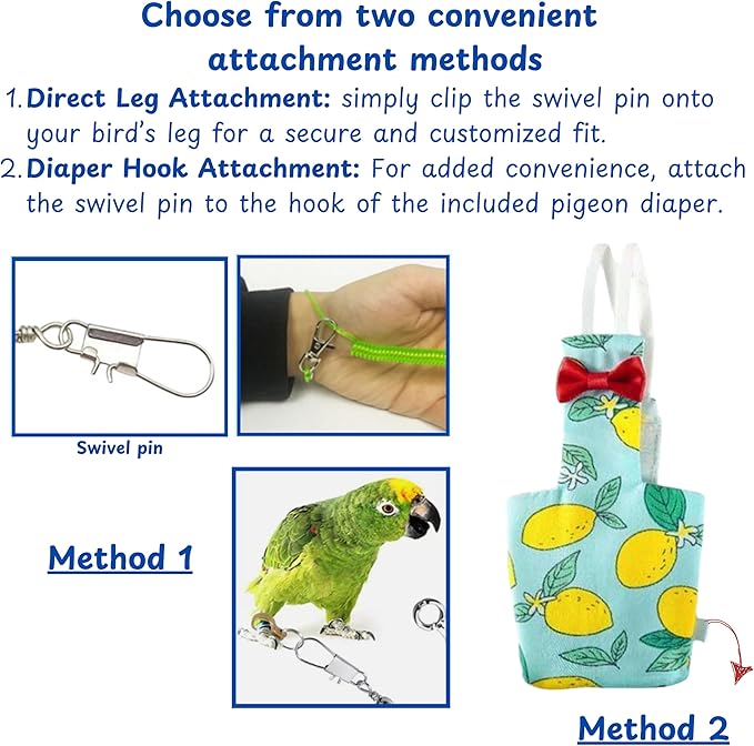Pigeon Diaper Harness and Bird Leash, Diapers for Birds with Leash, Bird Diapers for Pigeons, Diaper Pants for Cockatiel African Grey Parrot Budgie, Cage Accessories (M-Green)