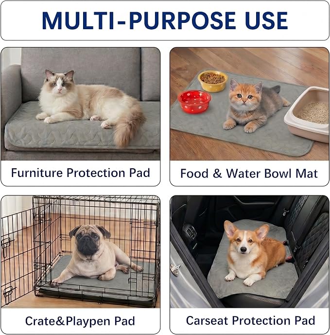 Gentle Purr Washable Pee Pads for Dogs 18" x 24", 2 Pack Reusable Puppy Training Pads, Soft Oeko-TEX Certified Polyester Top, Absorbent Non-Slip Crate Liners for Puppies and Small Dogs, Gray