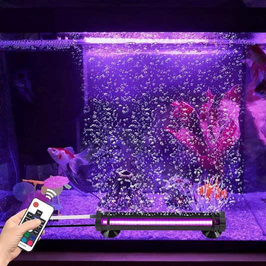 Submersible Bubble Aquarium Light：RGB Aquarium Light with Remote Control Oxygenator for Saltwater Coral Growth - 9 Inch Waterproof Fish Tank Light Designed for Aquarium Breeders