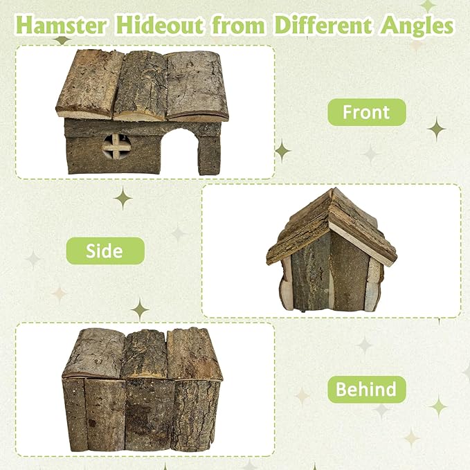 kathson Bark Wood Dwarf Hamster House with Small Window Mouse Natural Chewable Hideout Hut Mice Resting Room Hamster Cage Accessory for Dwarf Hamster Mice Young Syrian Hamsters and other Small Animals