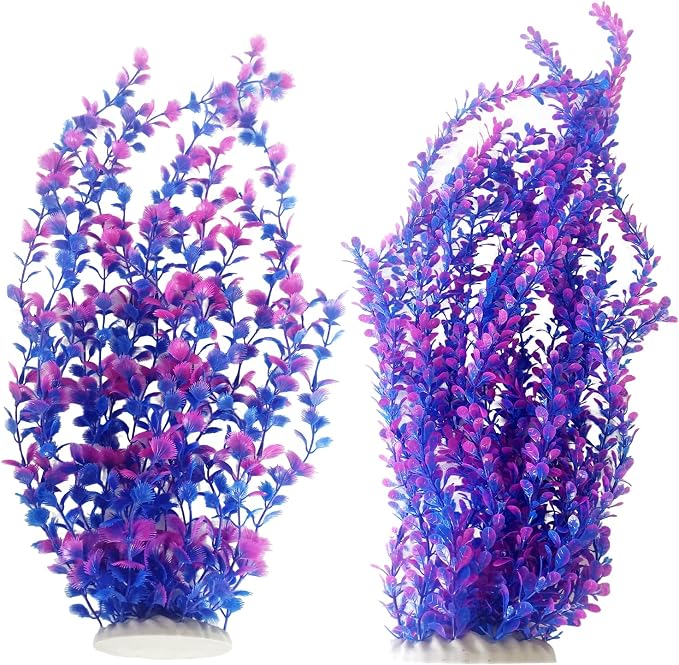 kathson Pack of 2 Tall Aquarium Plants,23 Inches Extra Large Plastic Seaweed Artificial Green Water Plants Safe Bendable Underwater Tall Fish Tank Decorations for Freshwater and Saltwater (Purple)