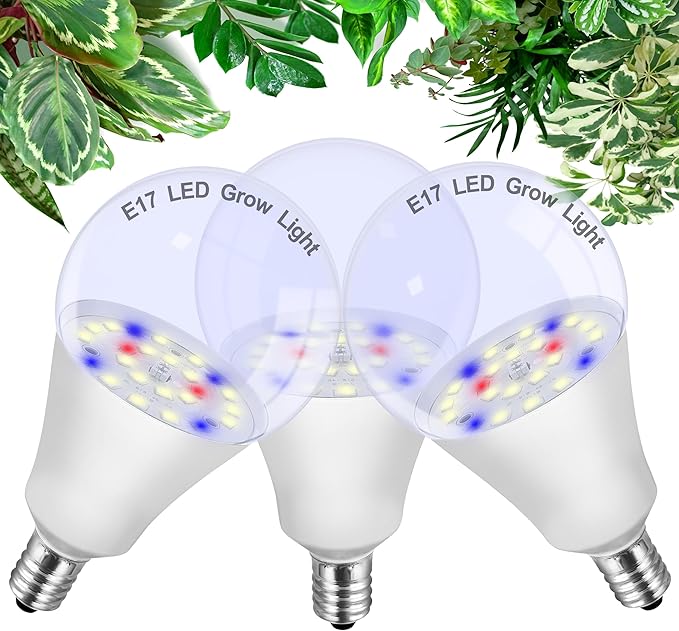 Full Spectrum Led Grow Light Bulb for Indoor Plants E17 Intermediate | Sun Grow LED Lamp 10W with Balanced 5000K Red Blue Yellow for Seeds Greens Laboratory,Greenhouse,3Pack
