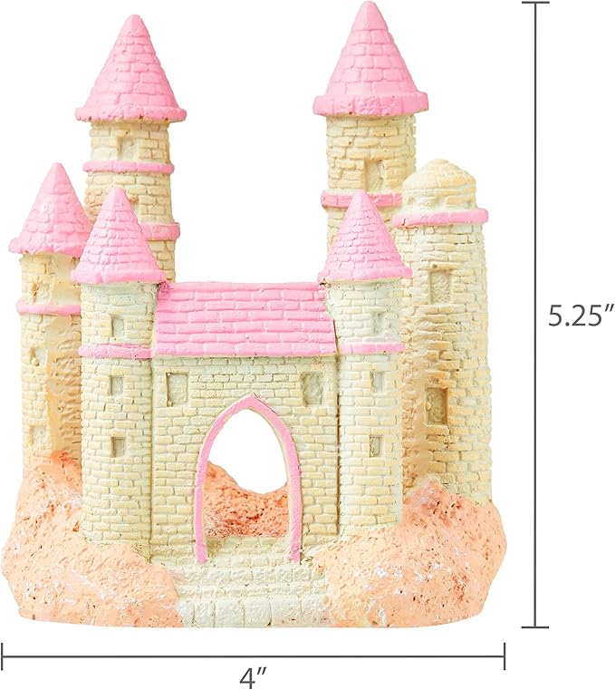 Aquarium Princess Castle Decoration - 4.09" x 3.14" x 5.03" Resin Castle Hideout, for Fish Tank and Aquarium Decoration