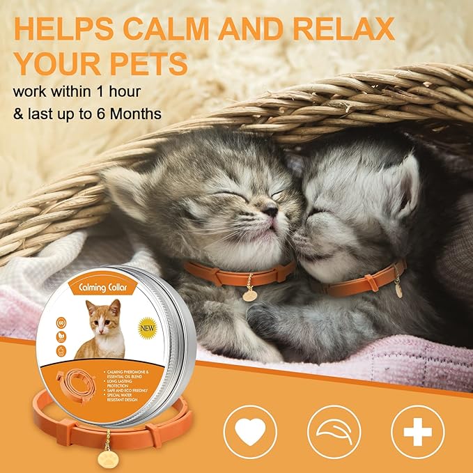 Weewooday 4 Pcs Cat Calming Collar Adjustable Pheromones Scent Relaxing Cat Collar with 2 Pendant for Puppies Reduce Stress Aggression Anxious, up to 15 Inches(Orange)
