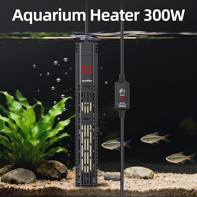 Aquarium Heater for Fish Tank - 300W Submersible Fish Tank Heater | with Digital Display & Adjustable External Controller, Leaving Water Protection for 40-75 Gallon Freshwater Saltwater Tanks