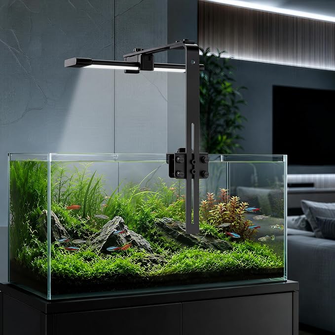 Salcod Aquarium Light Bracket for Rimless Tanks, Fits 2.4"-5.3" Lights | Fits 0.18"-1.2" Tank Edges, Adjustable Height & Depth, Aluminum Riser for Rectangular LED Lights, Planted & Saltwater Tanks
