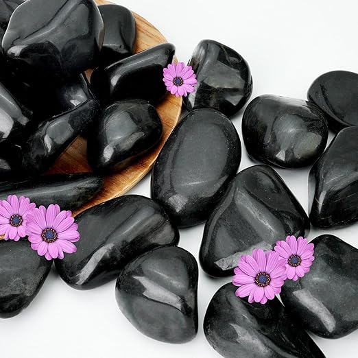 16lb Black River Rocks, 2-3 Inch Pebbles for Indoor Plants, Natural Polished Aquarium Gravel, Decorative Rocks for Outdoor Landscaping, Succulent, Garden, Vases Fillers, Bird Baths