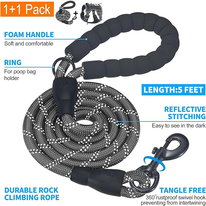 Beebiepet Heavy Duty Tactical Dog Harness for Medium Dogs, No Pull Adjustable Pet Harness Reflective Service Training Easy Control Pet Vest Military K9 Working Dog Harnesses- Medium, Black