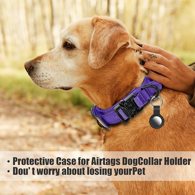 Celifelight Tactical Dog Collar Military Dog Collar Adjustable Nylon Dog Collar Heavy Duty Metal Buckle with Handle for Dog Training,with Patches(Purple, M)