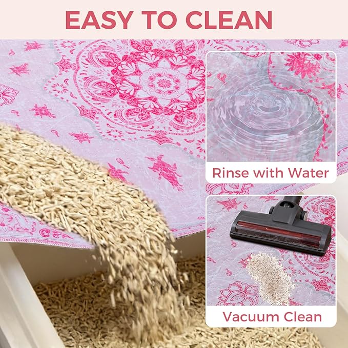 Homimp Cat Litter Mat, Litter Trapping Mat 2 Pack, Contains Mess from Box, Protects Floors,Urine Waterproof,Non-slip,Less Waste Cat Litter Box Mat,Soft on Kitty’s Paws,Washable,Absorbent,Pink 24"X36"