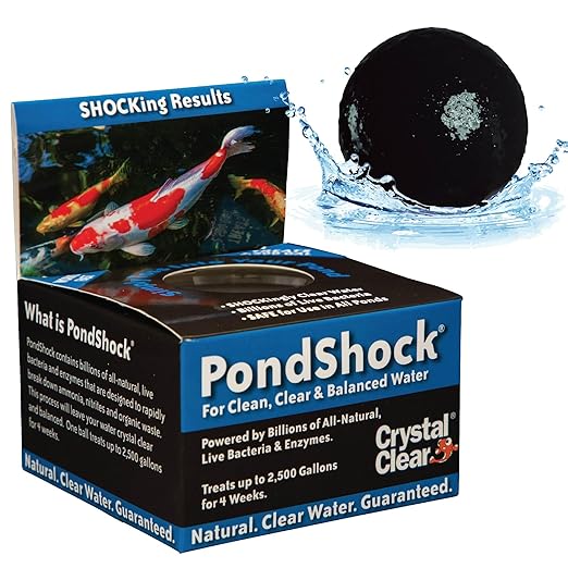CrystalClear PondShock Ball Freshwater Clarifier, Enzymes Shock Treatment | Natural Live Bacteria Muck & Sludge Remover for Small Outdoor Water Garden Ponds. Koi Fish & Aquatic Plants Safe