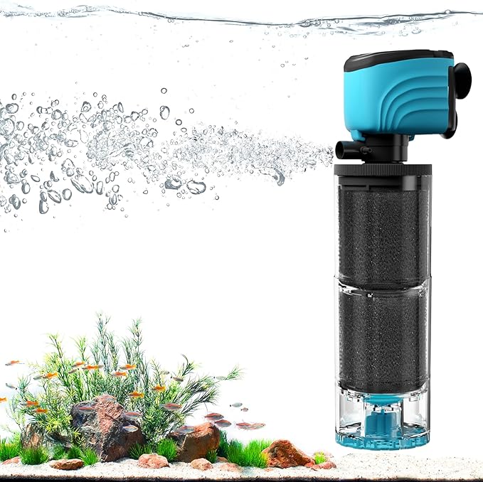 Submersible Aquarium Filter, Upgraded 50-150 Gallon Fish Tank Filter with Fish Guard, Internal Whisper Pump for Turtle Tank, Debris Tray, Check Valve, Fresh/Saltwater, 12-Inch