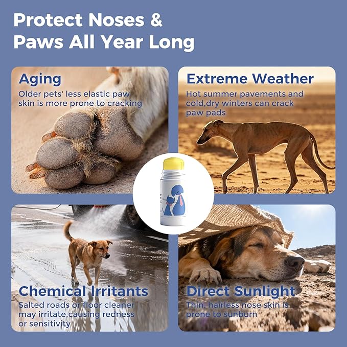 Paw and Nose Balm Stick for Dogs Snout Soother and Paw Moisturizer Protects from Dry Cracked Paws Hot Pavement Snow and Salt 0.53oz (15g)