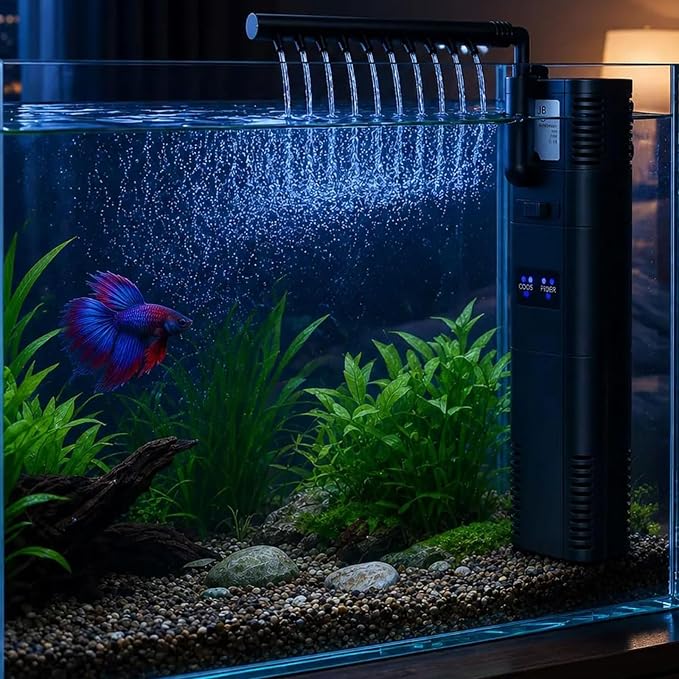 TARARIUM Small Aquarium Filter U-V for 10-30 Gallon Tank,118GPH Fish Tank Filters for Betta Fish Tank Green Clean Machine, Internal Pump Filter for Turtle Tank Saltwater Freshwater Crystal Clear | Adjustable flow rate