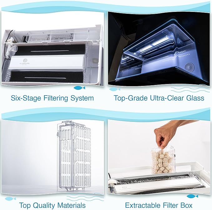Harmony Deluxe 8 Gallon All-in-One Aquarium Kit, Award-Winning Fish Tank with Lid, Integrated Filtration, LED Light, Low-Iron Glass, White Tank with Cedar Grain Top