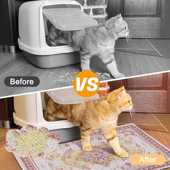 Glittme Cat Litter Mat with Non-Slip Bottom Litter Box Mat 24"X15" Litter Trapping Mat Easy to Clean Washable Cat Food Mat for Kitty,S