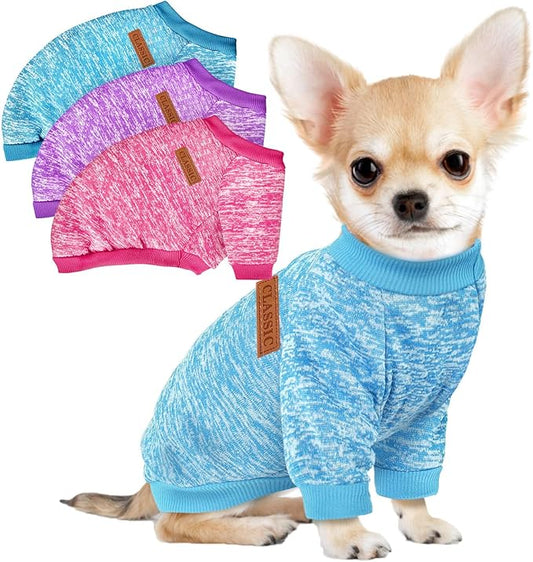 3 Pack Dog Sweaters for Small Dogs Girl Boy Winter Fleece Clothes Warm Soft Dog Sweatshirt Outfit for Dogs Cats Pet Apparel (Rose+Light Blue+Purple, X-Large)