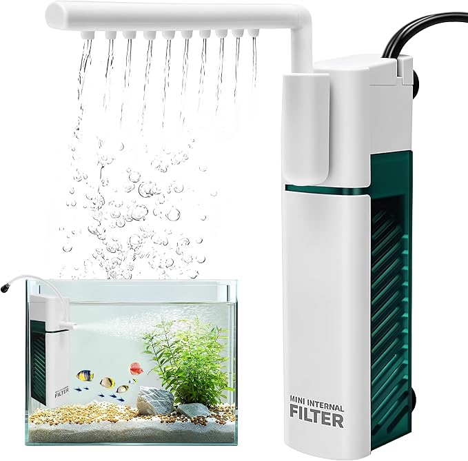 Small Aquarium Filter, 3.5W Internal Filter for 3-10 Gallon Fish Tanks | 80GPH F.Max, Quiet 30 dB, Aeration or Rainfall Mode, Adjustable Water Flow, Sponge & Filter Balls, Fits 3-10 Gallon Tanks