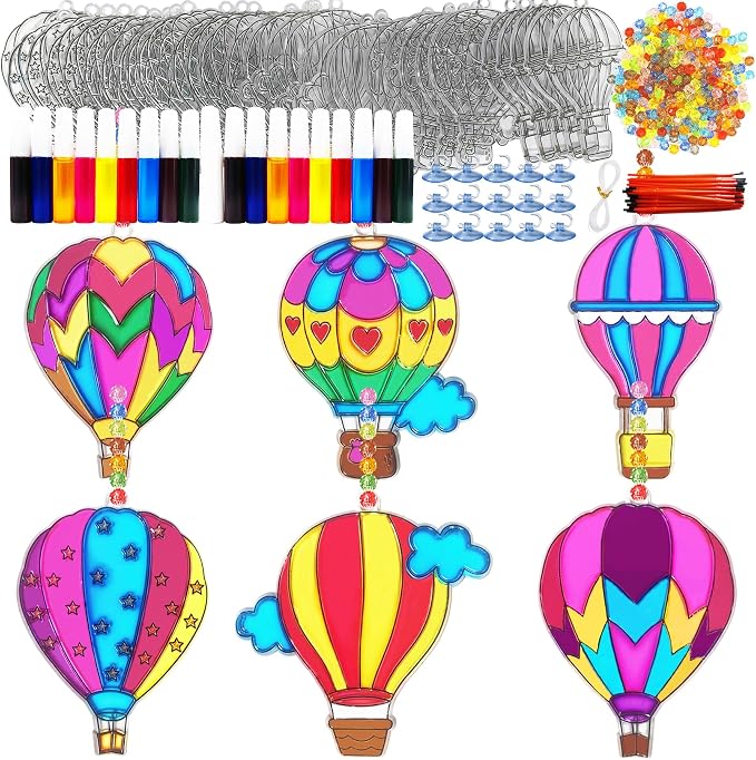 Ayhuhra 30 Set Hot Air Balloon Suncatcher Craft Kits, DIY Window Art | Hot Air Balloon crafts for summer parties, travel decor, adventure themes, colorful windows, and seasonal art projects