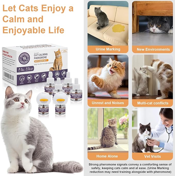 Reespring Cat Pheromones Calming Diffuser: Premium Pheromone Diffuser for Cats - Cat Pheromones Diffuser - Cat Calming Diffuser - Cat Calming Pheromone Diffuser (2 diffusers+ 6 Refills)