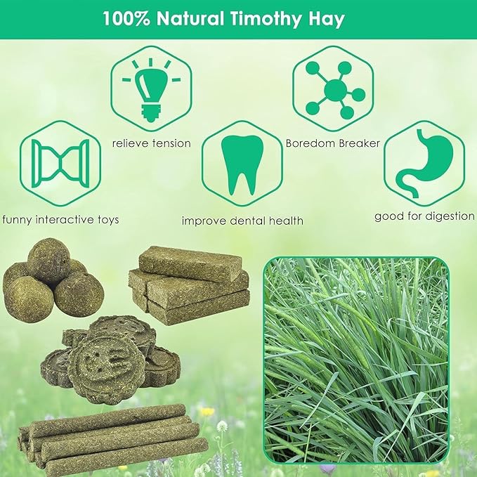 ERKOON 75Pcs Bunny Chew Toys, 100% Natural Timothy Hay Biscuit&Treats Sticks, Chew Toy for Teeth for Rabbit Chinchilla Guinea Pig Hamster Gerbil Squirrel, 25.5oz