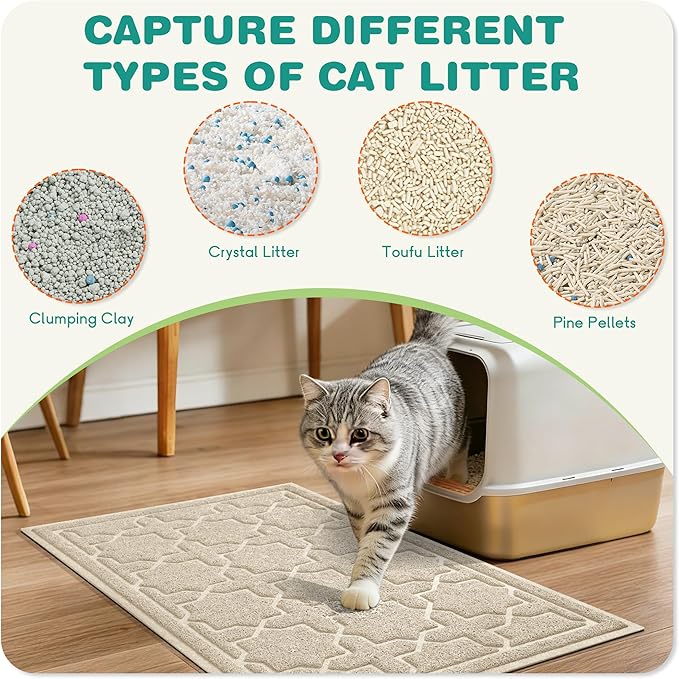 Yimobra Cat Litter Mat, Litter Trapping Waterproof Non Slip PVC Mat, Scatter Control Easy Clean for Litter Box, 24"x20", Beige