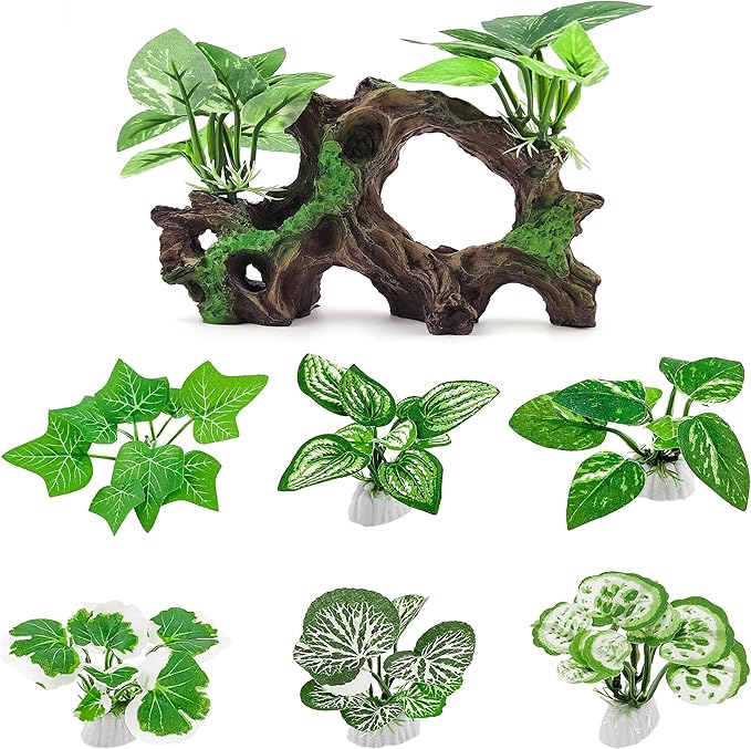 Kaiyuan Dynasty 7Pcs Driftwood Cave Decor Reptiles Betta Fish Tank Accessories Aquarium Plants Decoration Ornaments