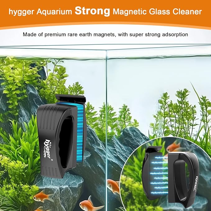 hygger Magnetic Fish Tank Cleaner, Aquarium Glass Cleaner with Algae Scraper Blade, Floating Scrubber Brush Magnet Cleaning Tool for 0.3-0.47 Inch Thick Glass Freshwater and Saltwater Tank, L