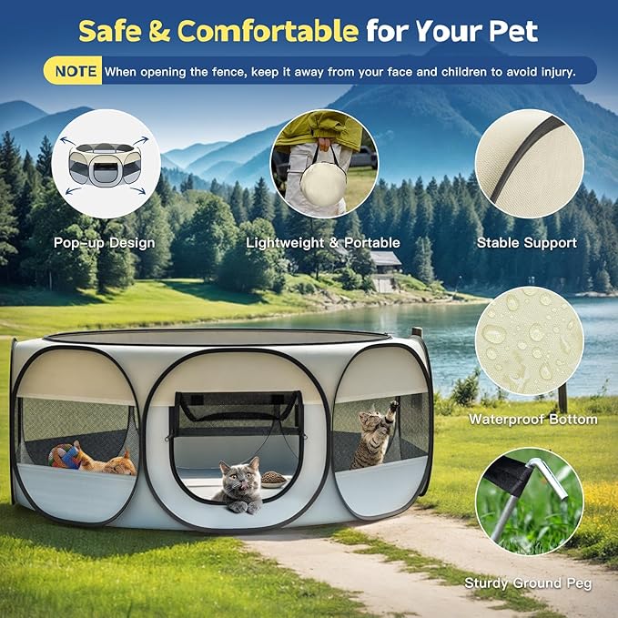 VavoPaw Small Animal Playpen, Chicken Brooder Box with Cover Top, Portable Outdoor Exercise Pet Cage Tent, Waterproof Breathable Pet playpen Indoor for Chick Ktiien Bunny Hamster Guinea Pig,Beige+Gray