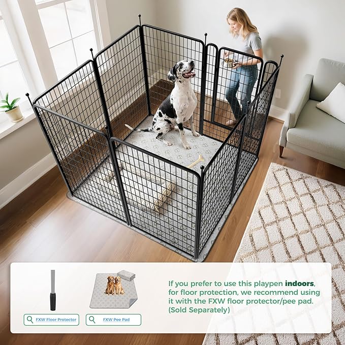 FXW Rollick Unleashed Dog Playpen for Indoor, Yard, RV Camping, 50 inch 8 Panels for Large Dogs, Black│Patented