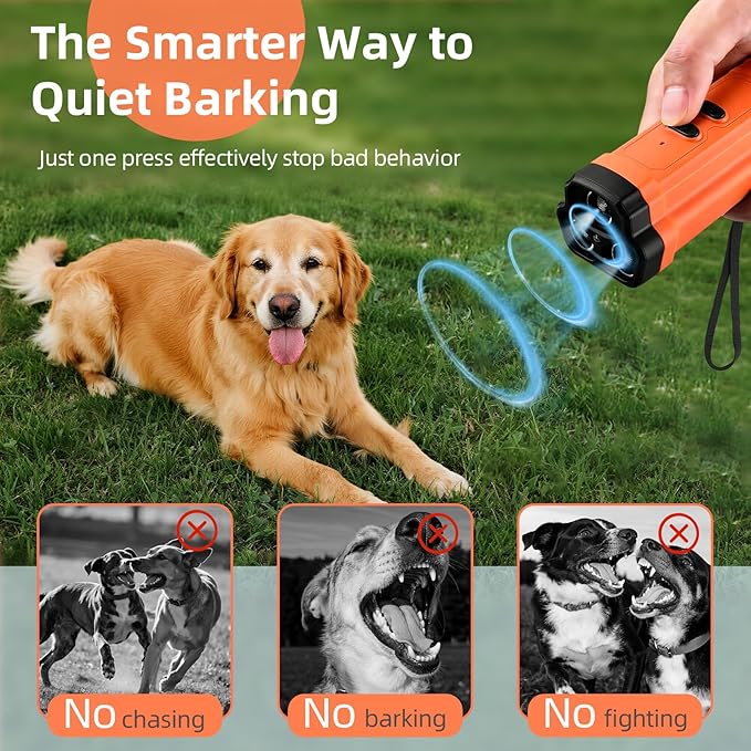 Ultrasonic Anti Barking Device for Dogs - LED Light, Compact & Portable Bark Deterrent Device for Indoor/Outdoor Use, Effective for Your Dog and Neighbor’s Dog Bark Control (Orange)