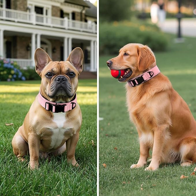 Tactical Durable Dog Collar, Metal D-Ring, Adjustable Heavy Duty Dog Collar with Heavy Quick-Release Buckle for Medium Large Dogs (Pink, S)