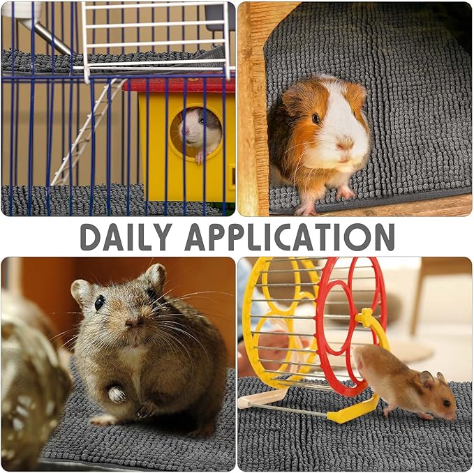 Amylove 4 Pcs Guinea Pig Cage Liner Washable Fleece Pee Pads Pet Dog Cat Bedding Training Mat for Small Animal Guinea Pig Puppy Bunny Hamster(16 x 24 Inch,Rectangular,Dark Gray)