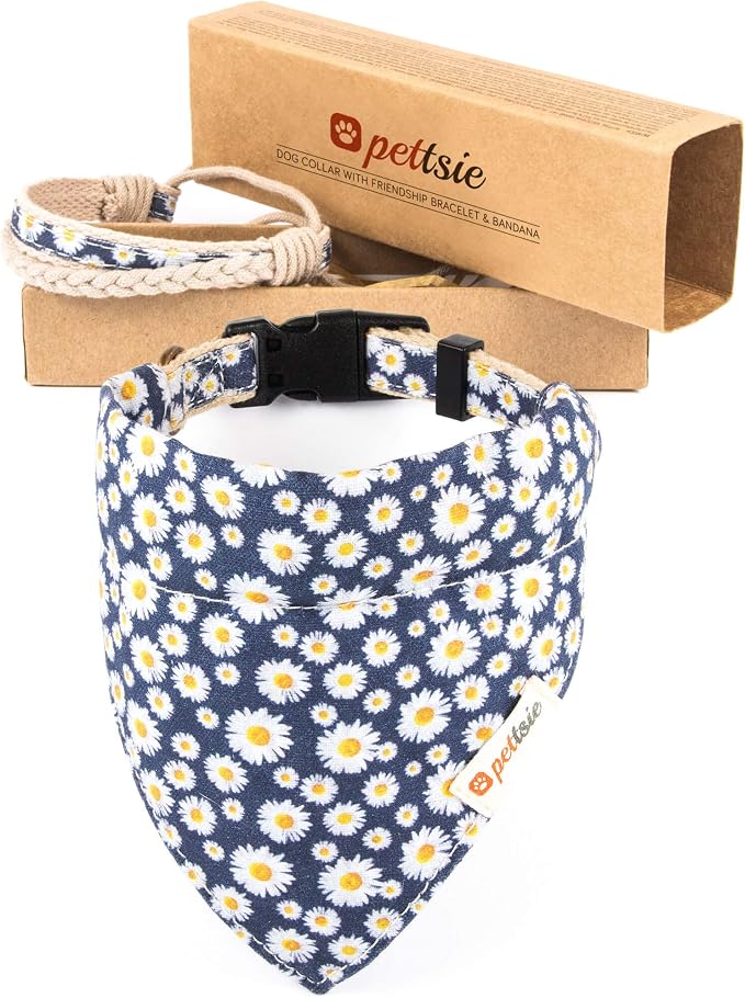 Pettsie Hemp Dog Bandana Collar & Matching Owner Friendship Bracelet | Matching Friendship Bracelet, Adjustable, Durable Hemp, Soft & Comfortable, Secure D-Ring, Blue
