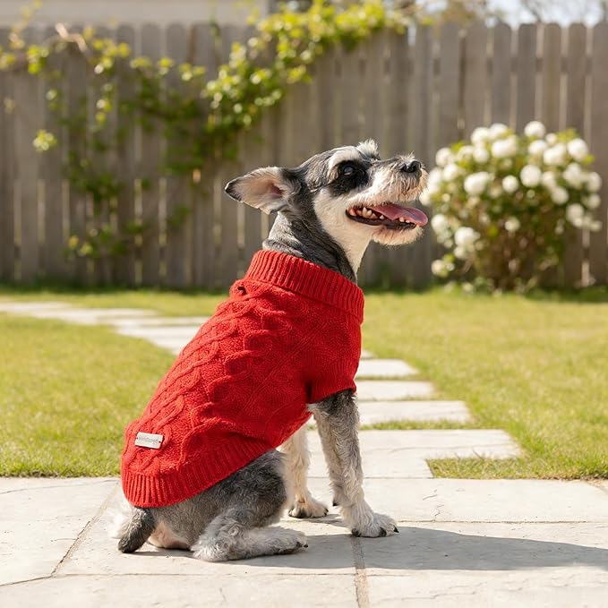 Cable Knitwear Valentines Dog Sweater, Warm Clothes for Chihuahua, Bulldog, Dachshund, Pug, Yorkie,Dog Outfits for Small Dogs Medium Dogs (Red XS)