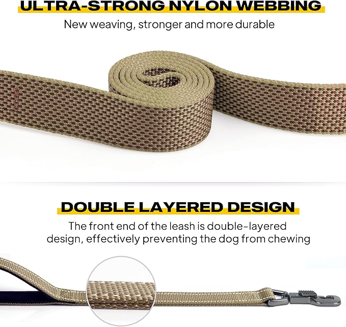 Fida 4 FT Heavy Duty Dog Leash with 2 Comfortable Padded Handles, Traffic Handle & Advanced Easy Snap Hook, Reflective Walking Lead for Large, Medium & Small Breed Dogs, Brown