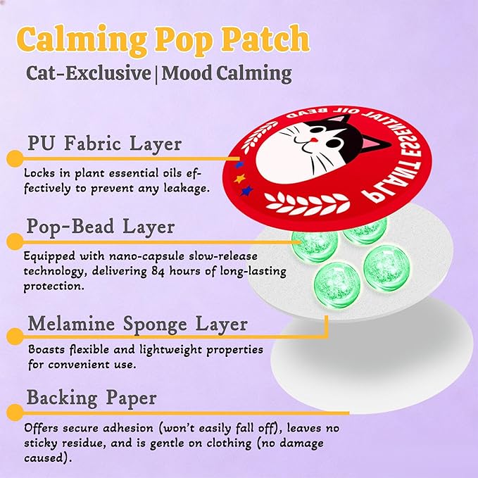 xcivi Pop Patch for Cat Calming Diffuser, Cat Anxiety Relief Stress Reduction, Cat Calming Pheromones Help Anxiety, Enhanced Calming, Cat Calming Patches for Travel, Car & Home Use
